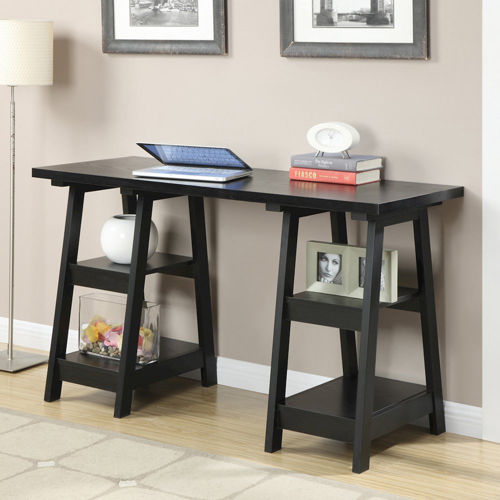 Designs2Go Double Trestle Desk with Shelves. Picture 2