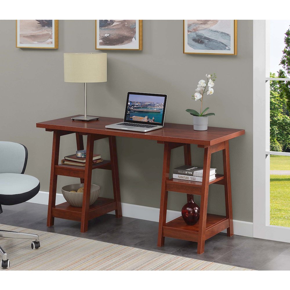 Designs2Go Double Trestle Desk with Shelves. Picture 2