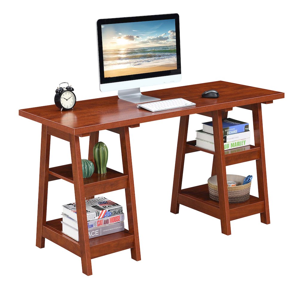 Designs2Go Double Trestle Desk with Shelves. Picture 3