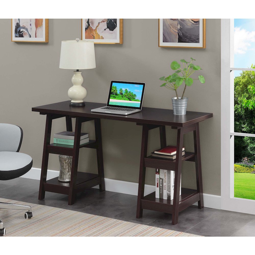 Designs2Go Double Trestle Desk with Shelves. Picture 2