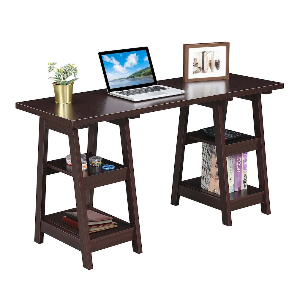 Designs2Go Double Trestle Desk with Shelves. Picture 3