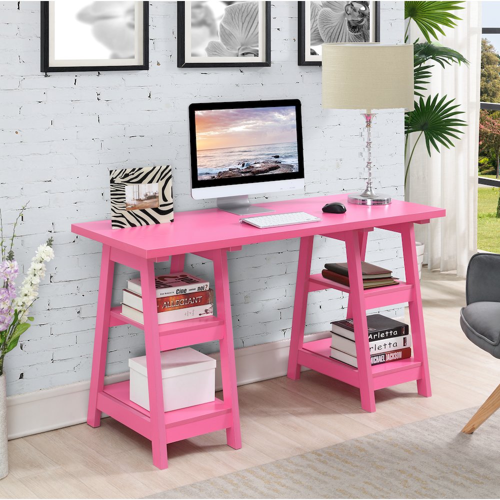 Designs2Go Double Trestle Desk with Shelves. Picture 2