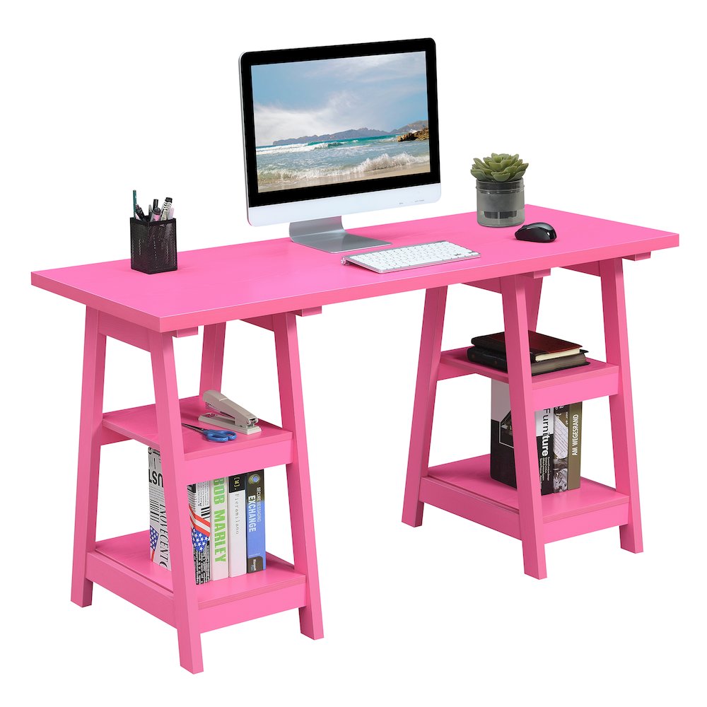 Designs2Go Double Trestle Desk with Shelves. Picture 3