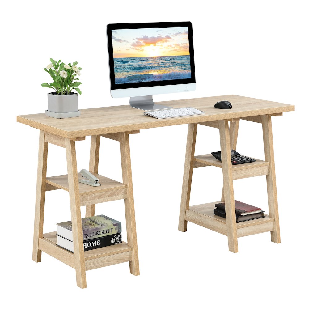 Designs2Go Double Trestle Desk with Shelves. Picture 3