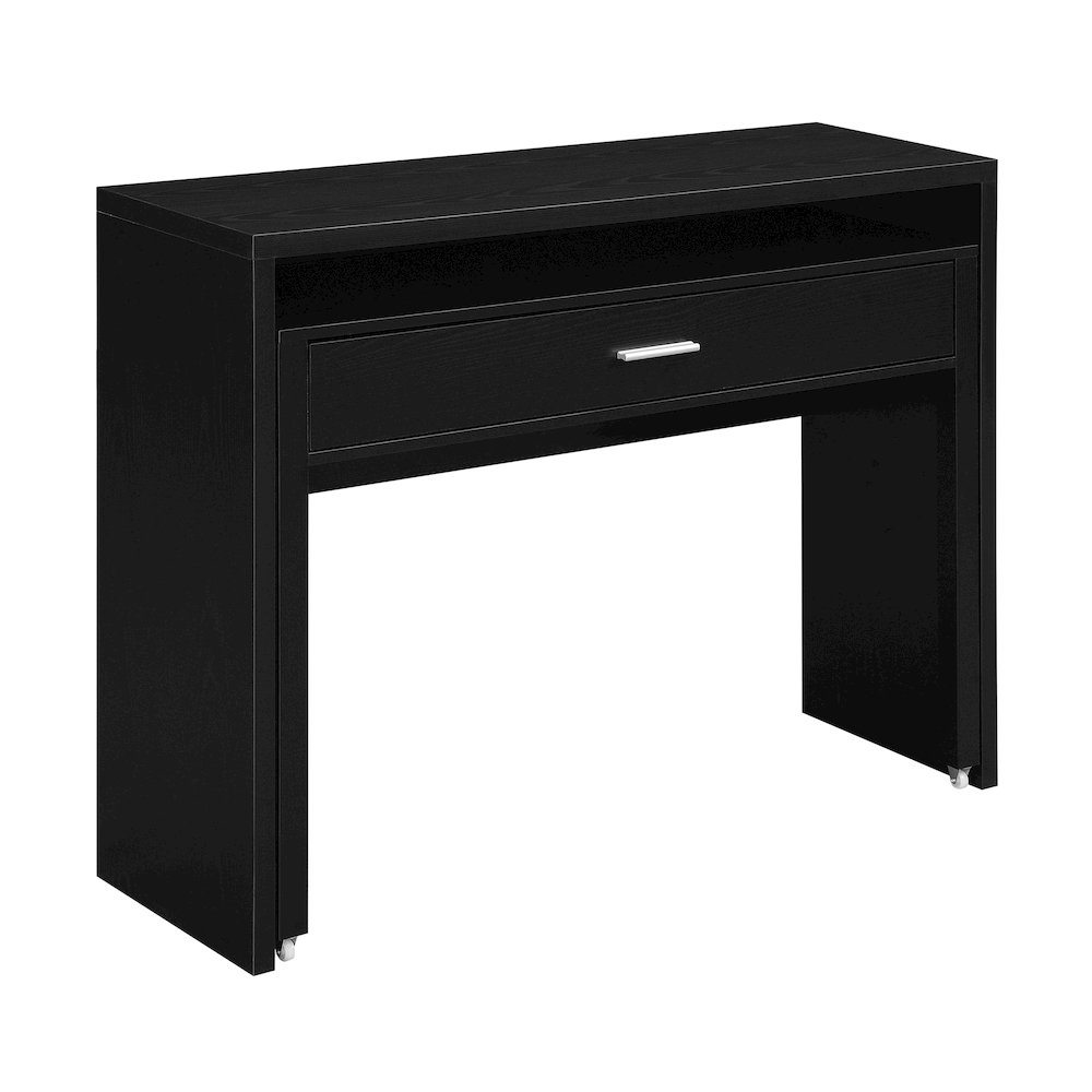 Newport JB Console/Sliding Desk with Drawer and Riser, Black. Picture 3