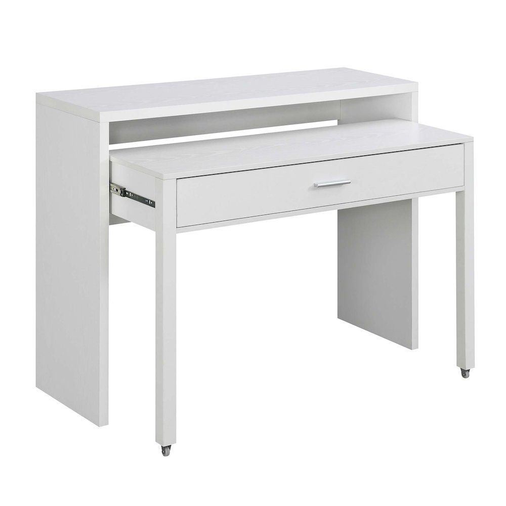 Newport JB Console/Sliding Desk with Drawer and Riser, White. Picture 1