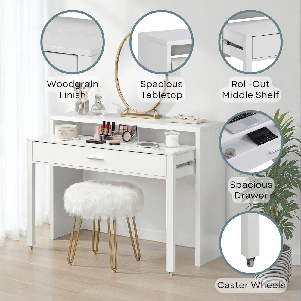 Newport JB Console/Sliding Desk with Drawer and Riser, White. Picture 4