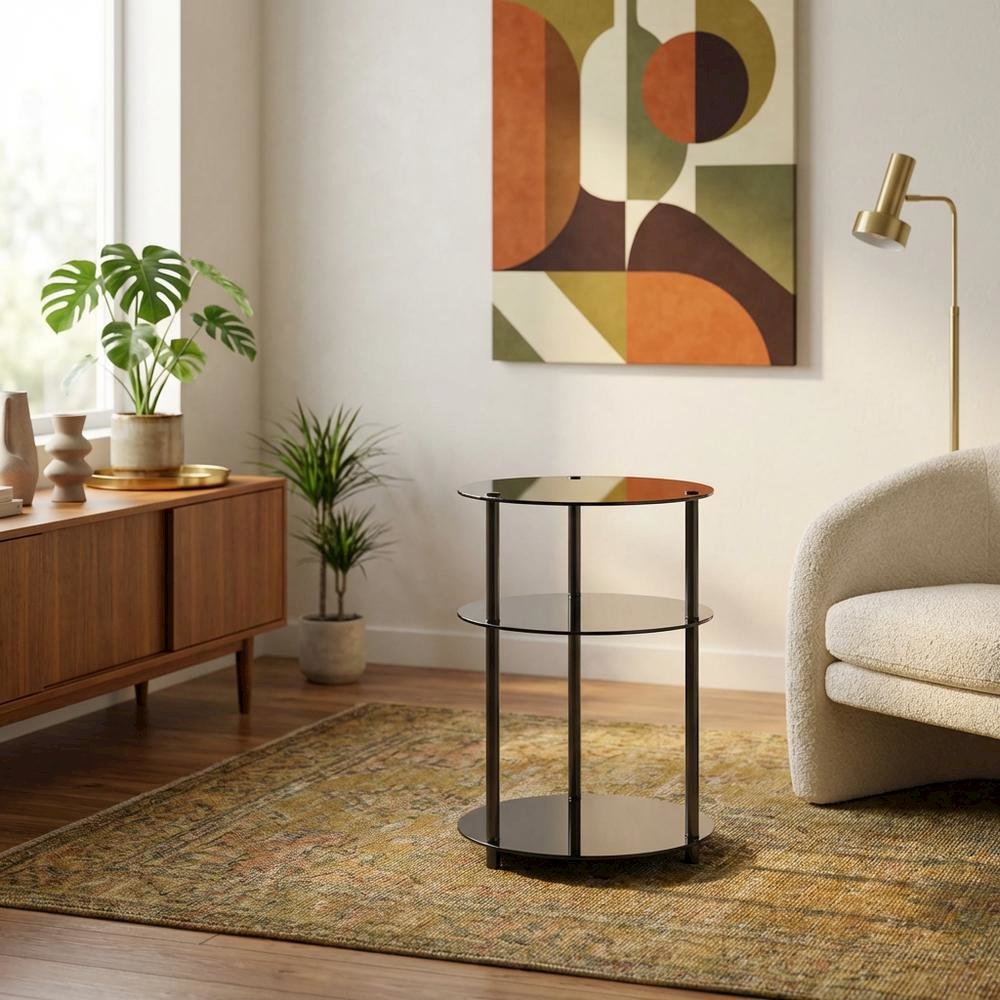 Glass 3-Tier Round Accent Table with Modern Design. Picture 3