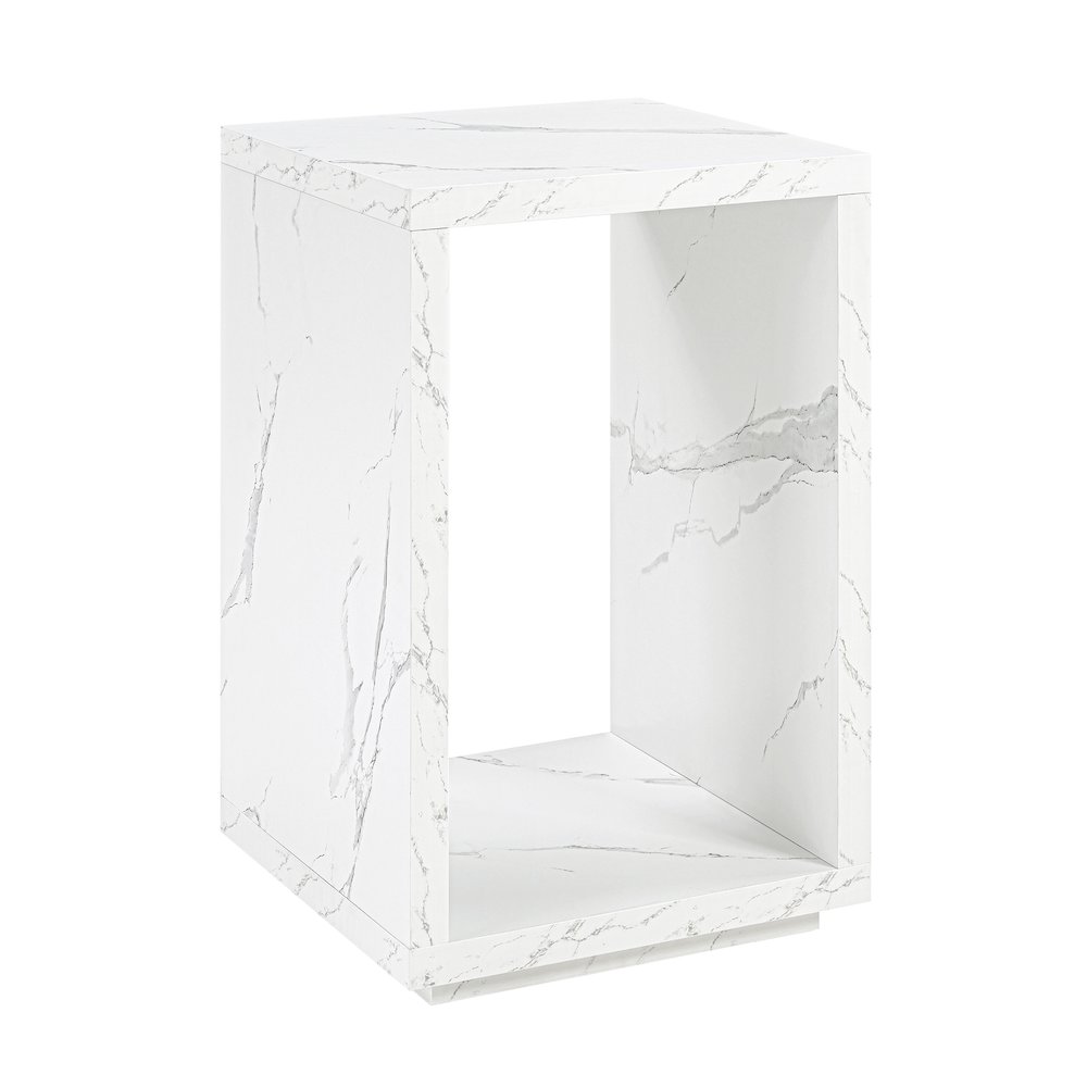 Northfield Admiral End Table with Shelf, White Faux Marble. Picture 1