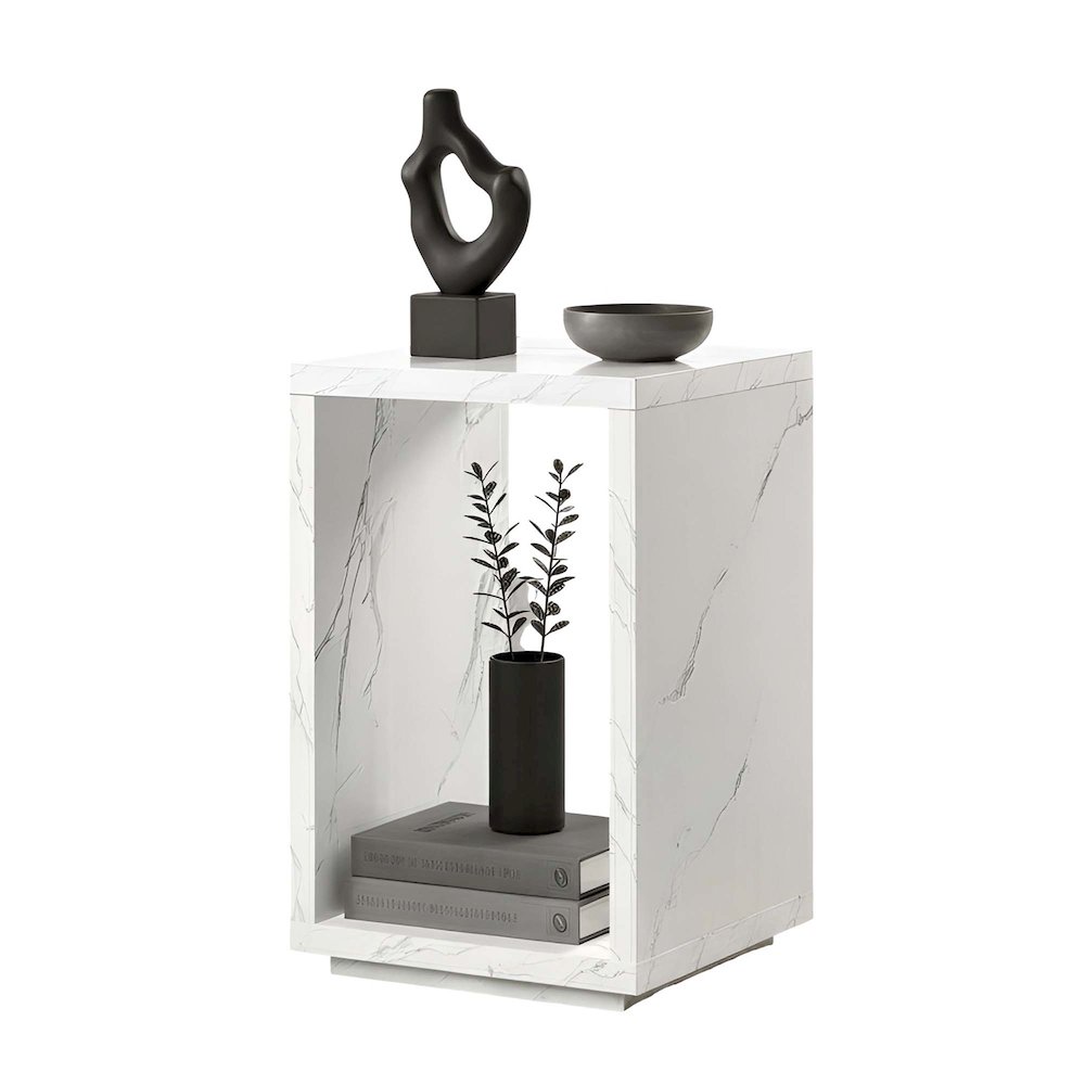 Northfield Admiral End Table with Shelf, White Faux Marble. Picture 3