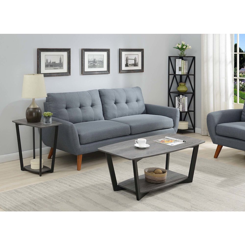 Graystone Coffee Table with Shelf, Weathered Gray/Black Frame. Picture 2