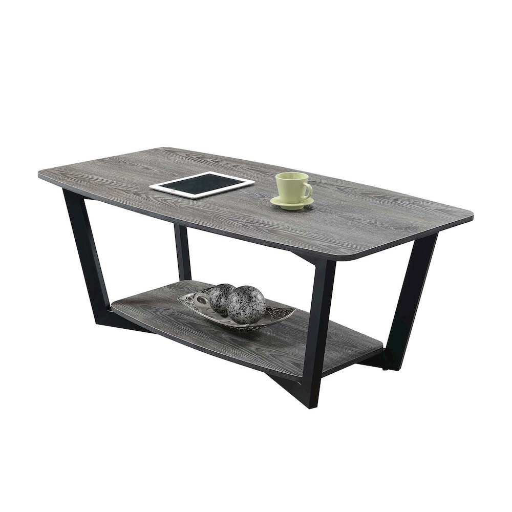 Graystone Coffee Table with Shelf, Weathered Gray/Black Frame. Picture 3