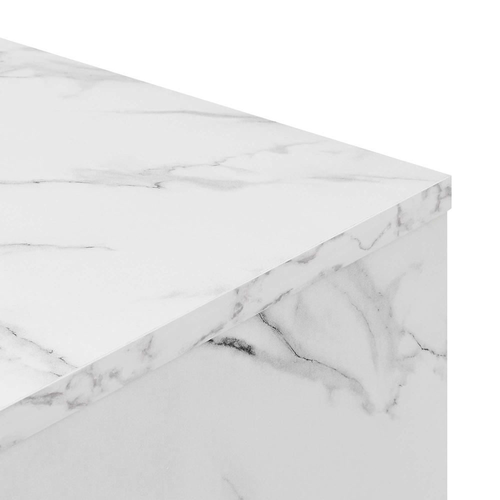 Northfield Admiral Deluxe Coffee Table with Shelves, White Faux Marble. Picture 3