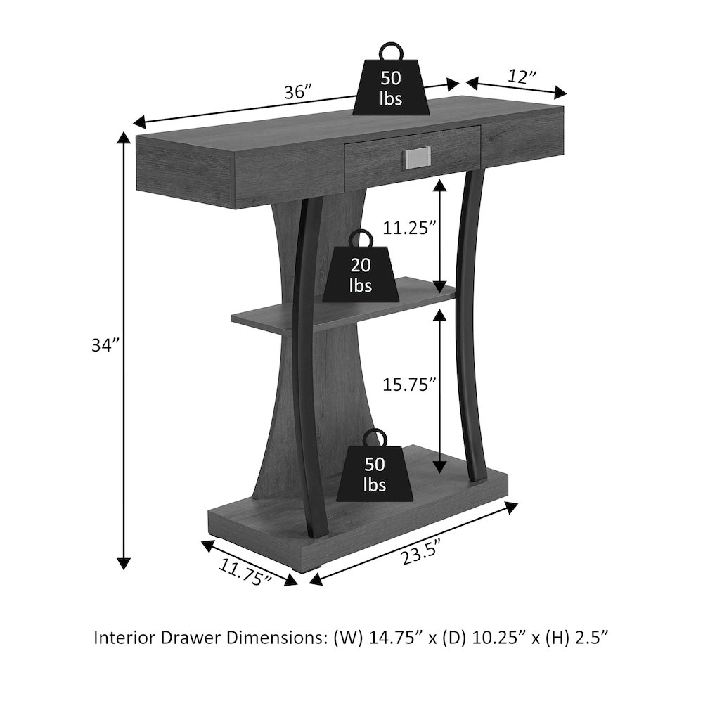 Newport 1 Drawer Harri Console Table with Shelves, Barnwood/Black. Picture 4
