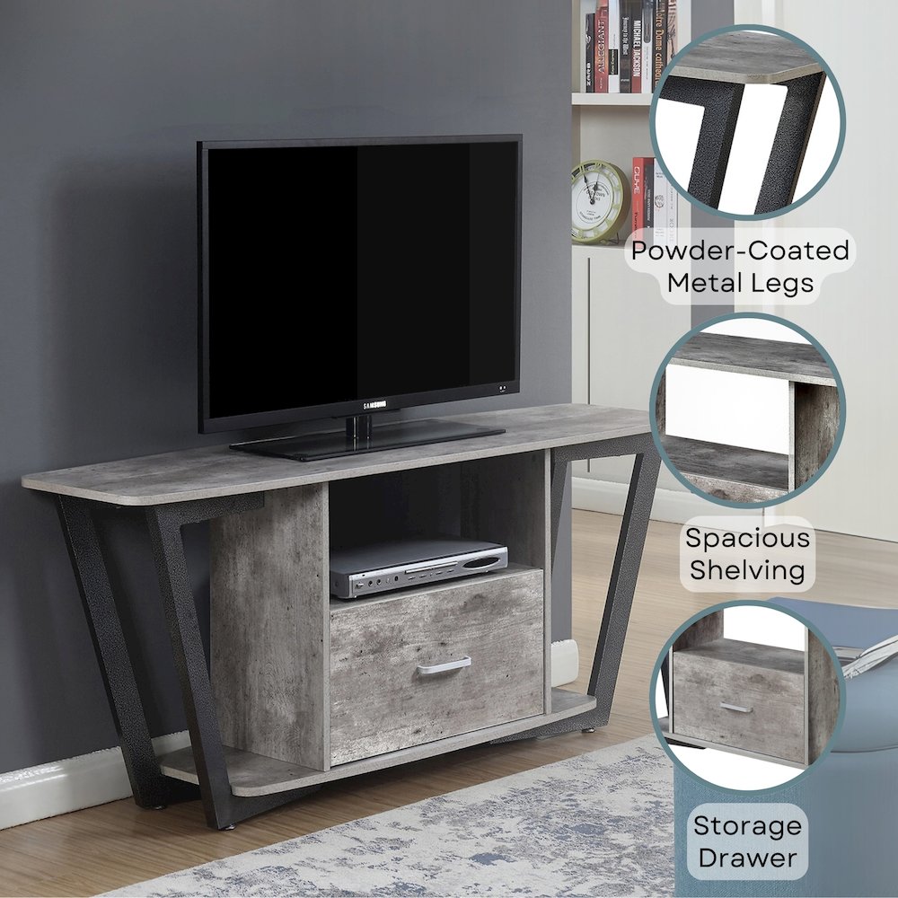 Graystone 1 Drawer TV Stand with Shelves for TVs up to 65 Inches. Picture 4