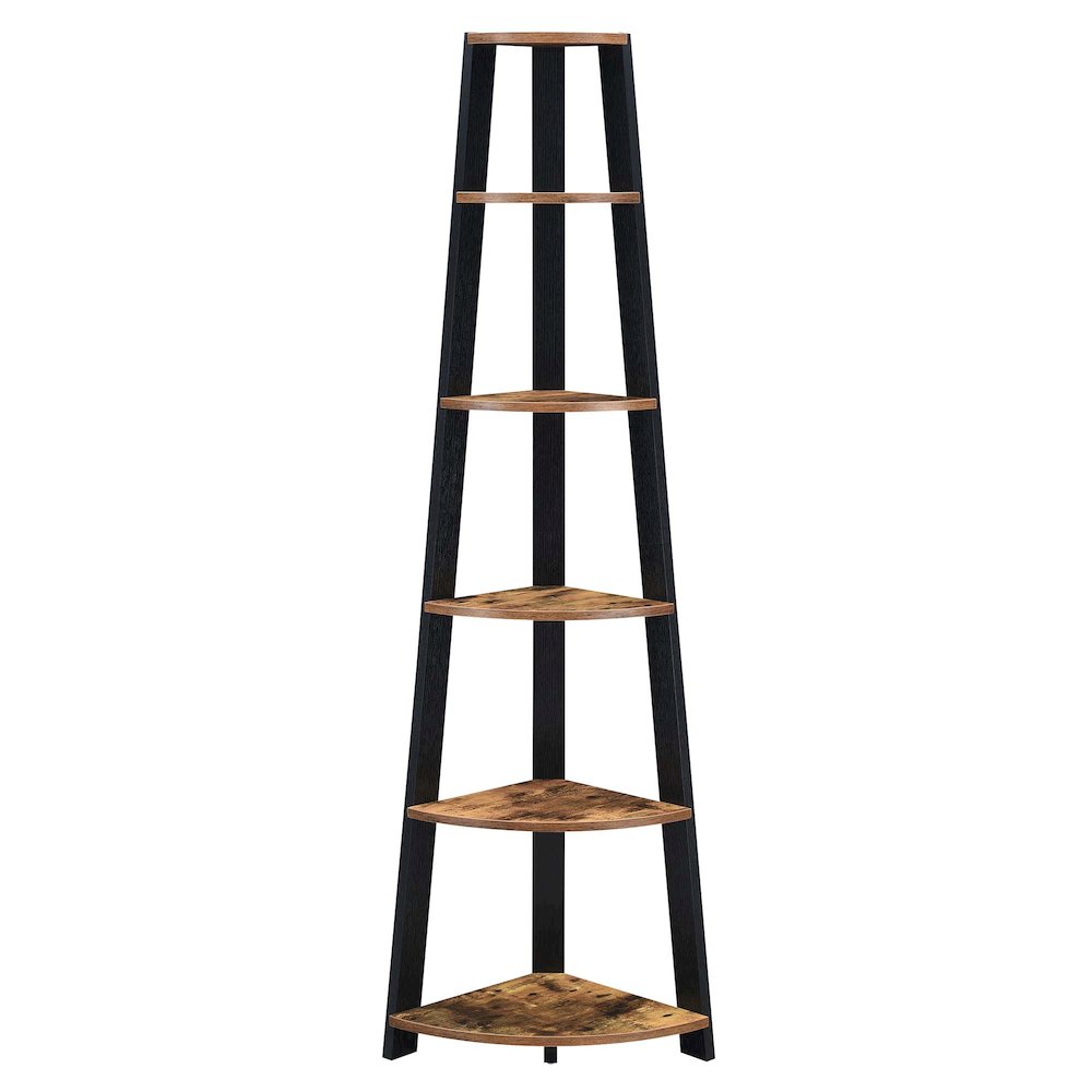 Newport 5 Tier Corner Bookshelf Barnwood/Black. Picture 1
