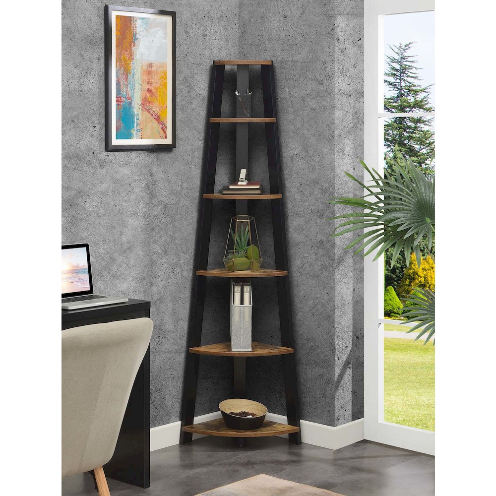 Newport 5 Tier Corner Bookshelf Barnwood/Black. Picture 2