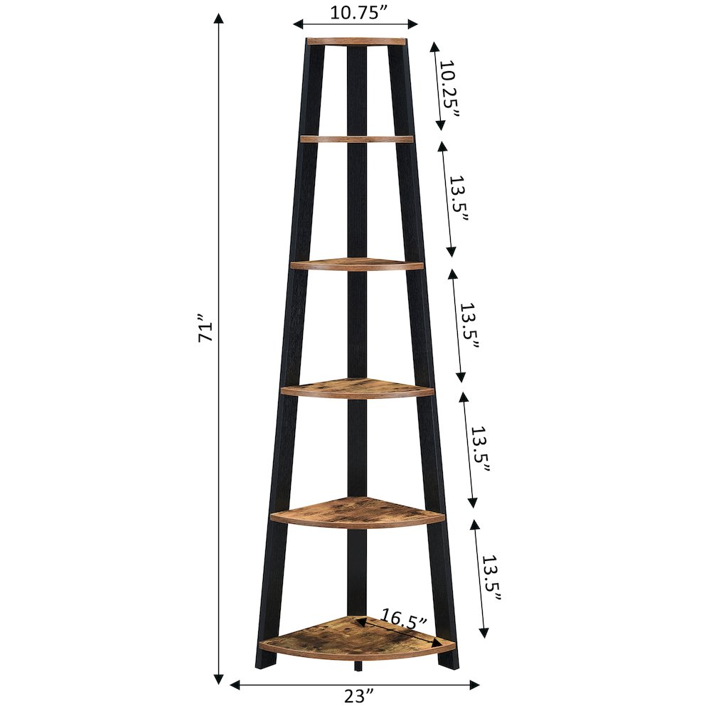 Newport 5 Tier Corner Bookshelf Barnwood/Black. Picture 5