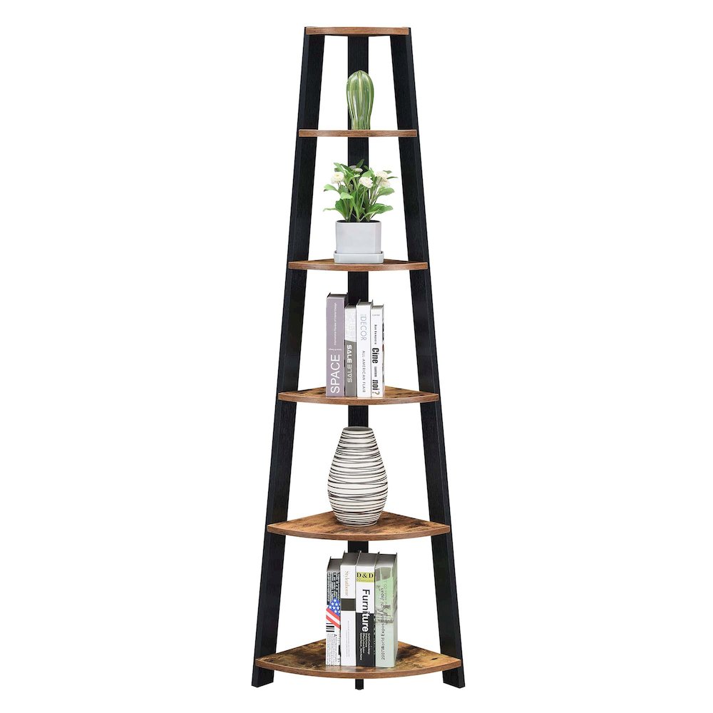 Newport 5 Tier Corner Bookshelf Barnwood/Black. Picture 3