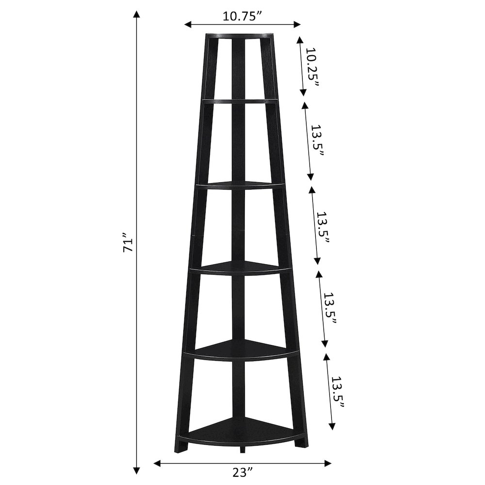 Newport 5 Tier Corner Bookshelf Black. Picture 4