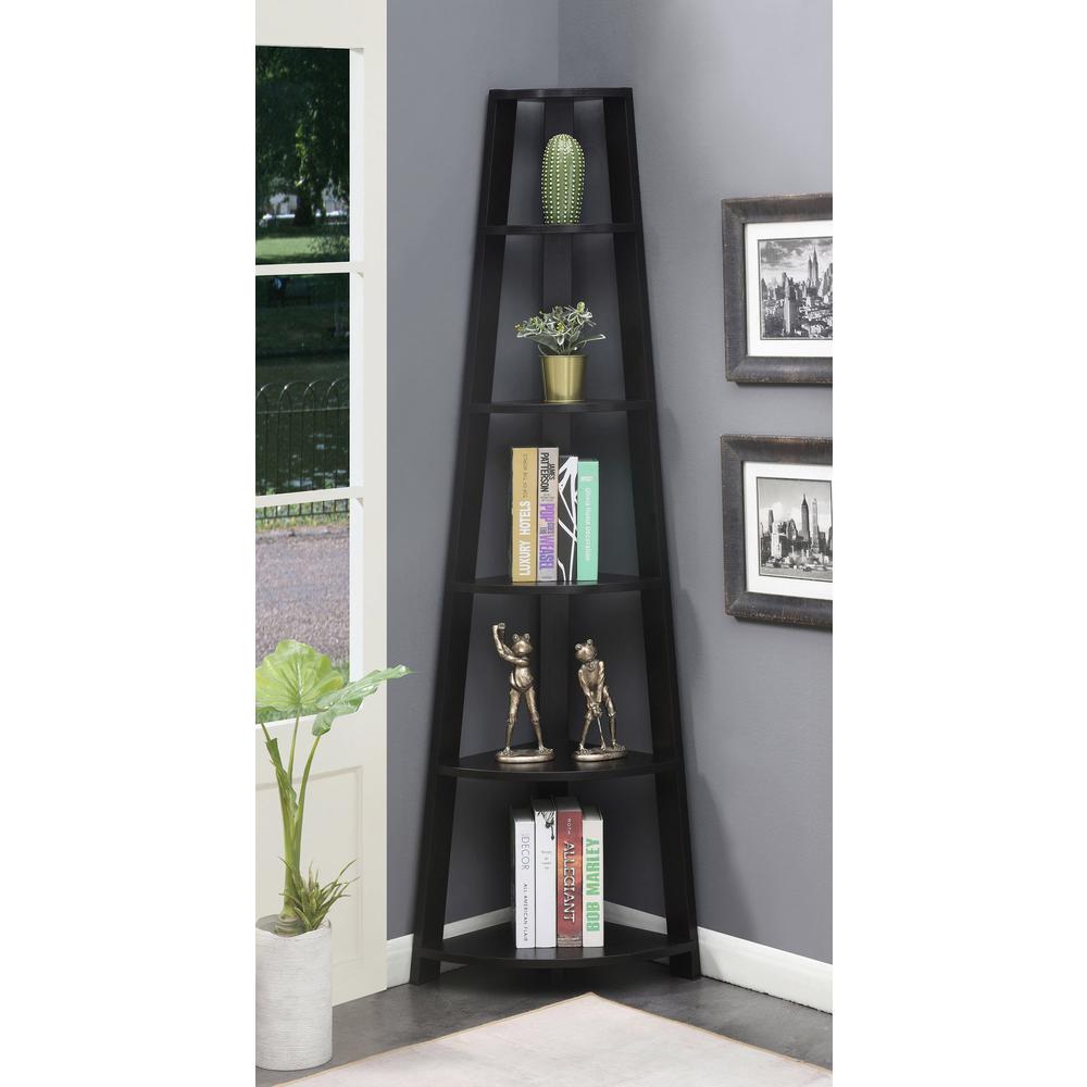 Newport 5 Tier Corner Bookshelf Black. Picture 2