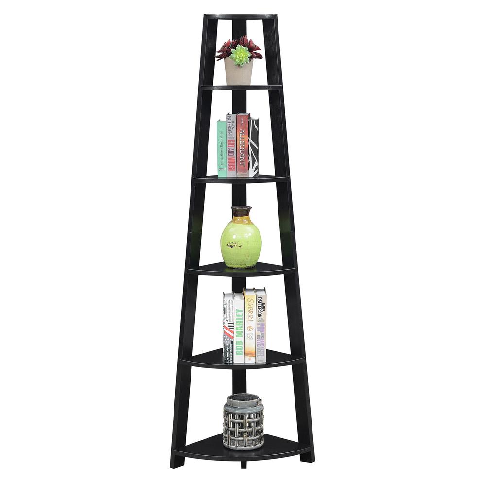 Newport 5 Tier Corner Bookshelf Black. Picture 3