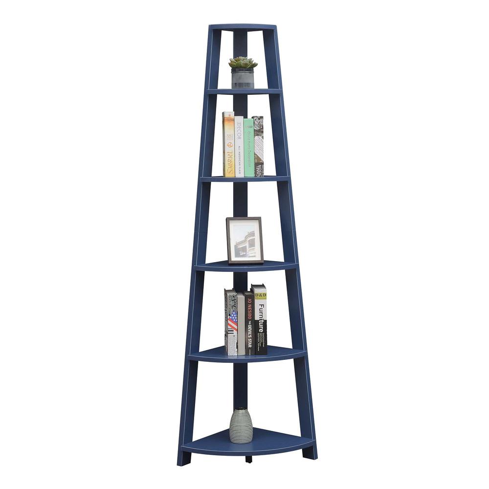 Newport 5 Tier Corner Bookshelf Cobalt Blue. Picture 2