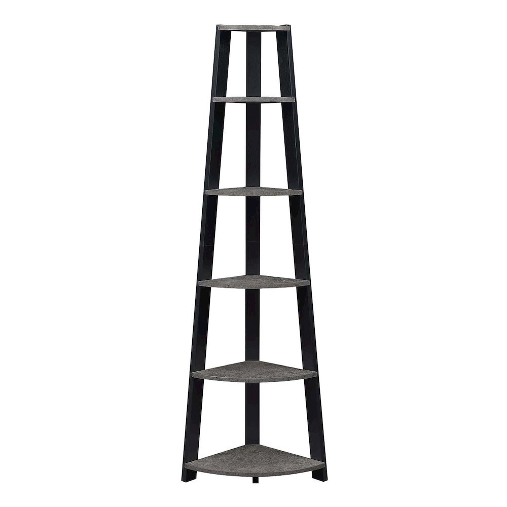 Newport 5 Tier Corner Bookshelf Faux Cement/Black. Picture 1