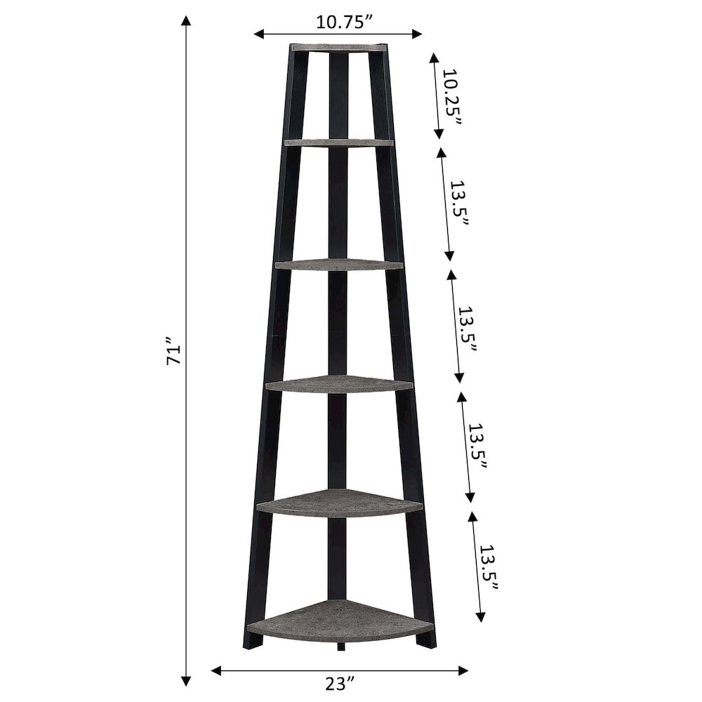 Newport 5 Tier Corner Bookshelf Faux Cement/Black. Picture 5