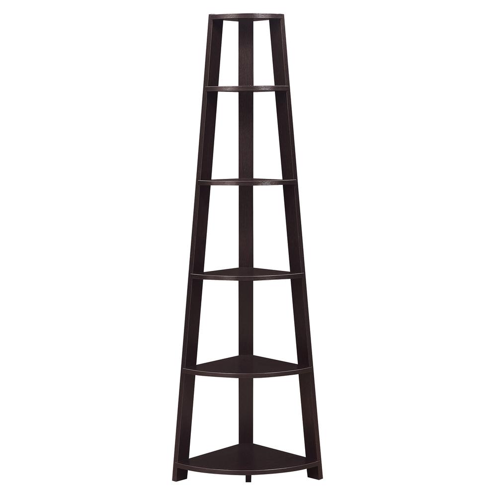 Newport 5 Tier Corner Bookshelf Espresso. Picture 1
