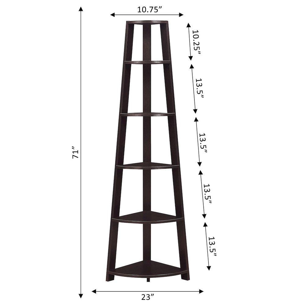 Newport 5 Tier Corner Bookshelf Espresso. Picture 4