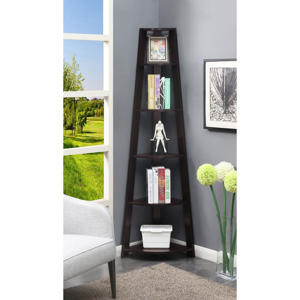 Newport 5 Tier Corner Bookshelf Espresso. Picture 2