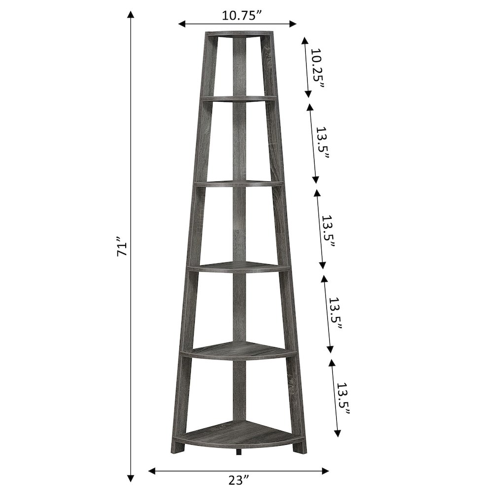 Newport 5 Tier Corner Bookshelf Weathered Gray. Picture 4