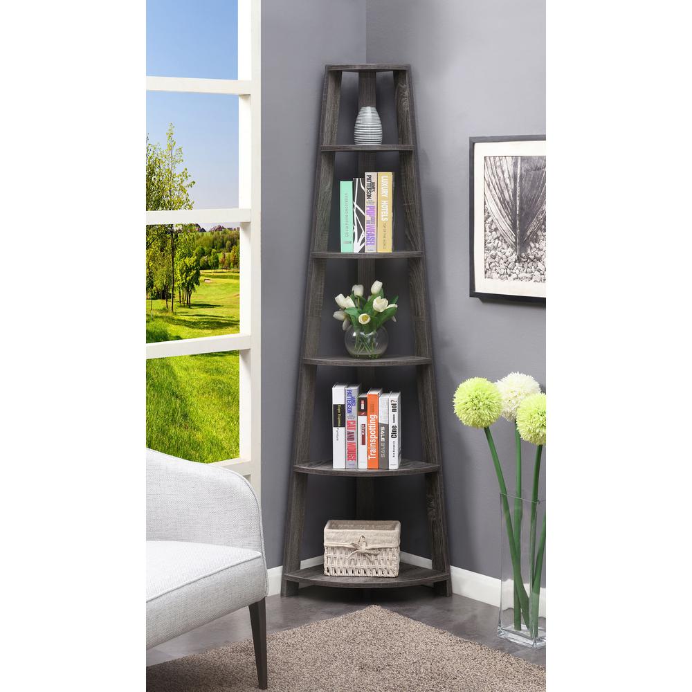 Newport 5 Tier Corner Bookshelf Weathered Gray. Picture 2