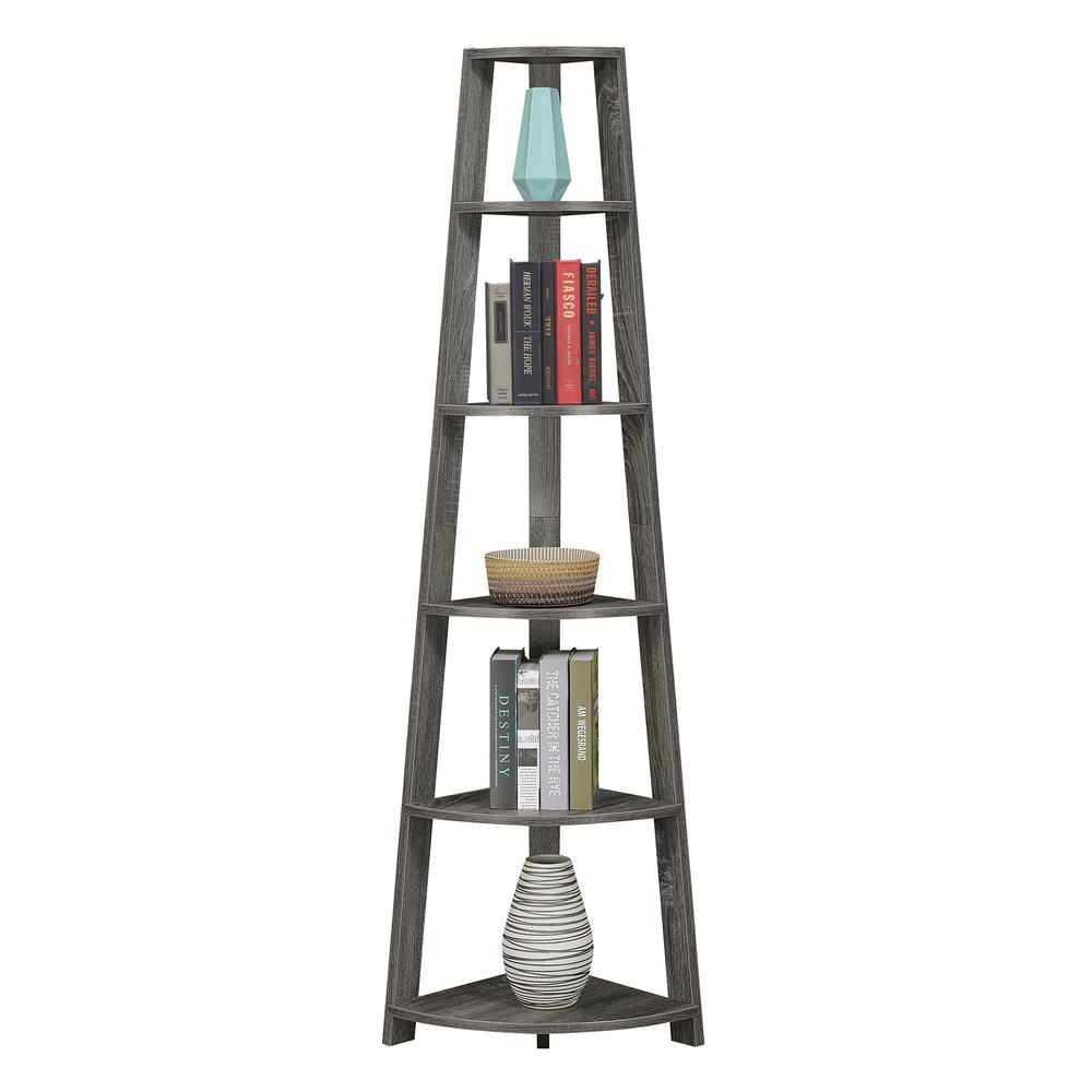 Newport 5 Tier Corner Bookshelf Weathered Gray. Picture 3