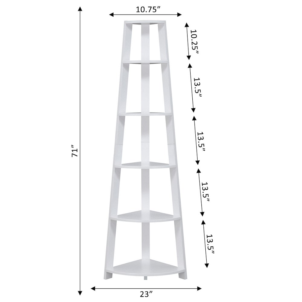 Newport 5 Tier Corner Bookshelf White. Picture 4