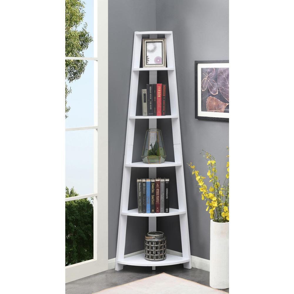 Newport 5 Tier Corner Bookshelf White. Picture 2