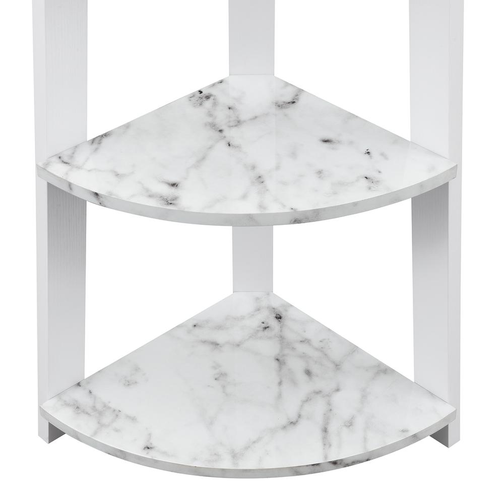 Newport 5 Tier Corner Bookshelf White Faux Marble/White. Picture 4