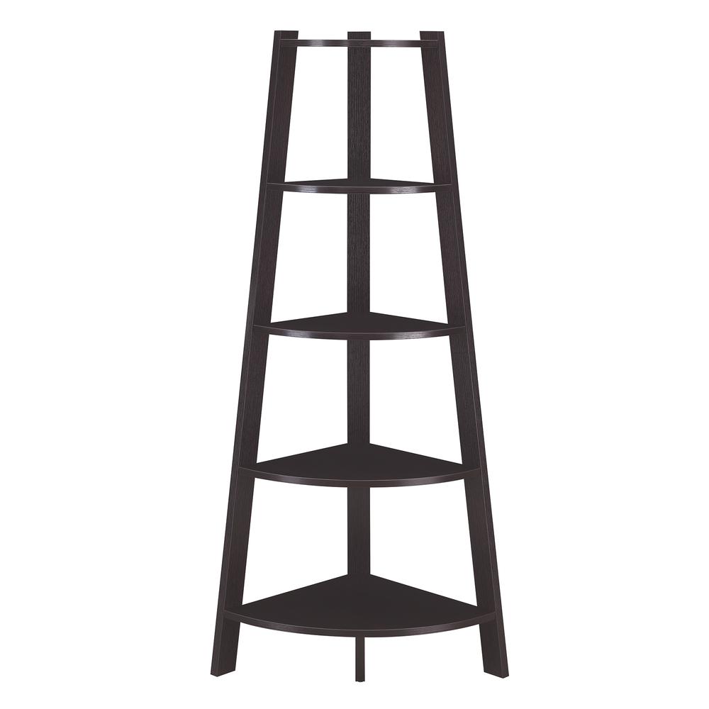 Newport 5 Tier Wide Corner Bookcase, Espresso. Picture 1