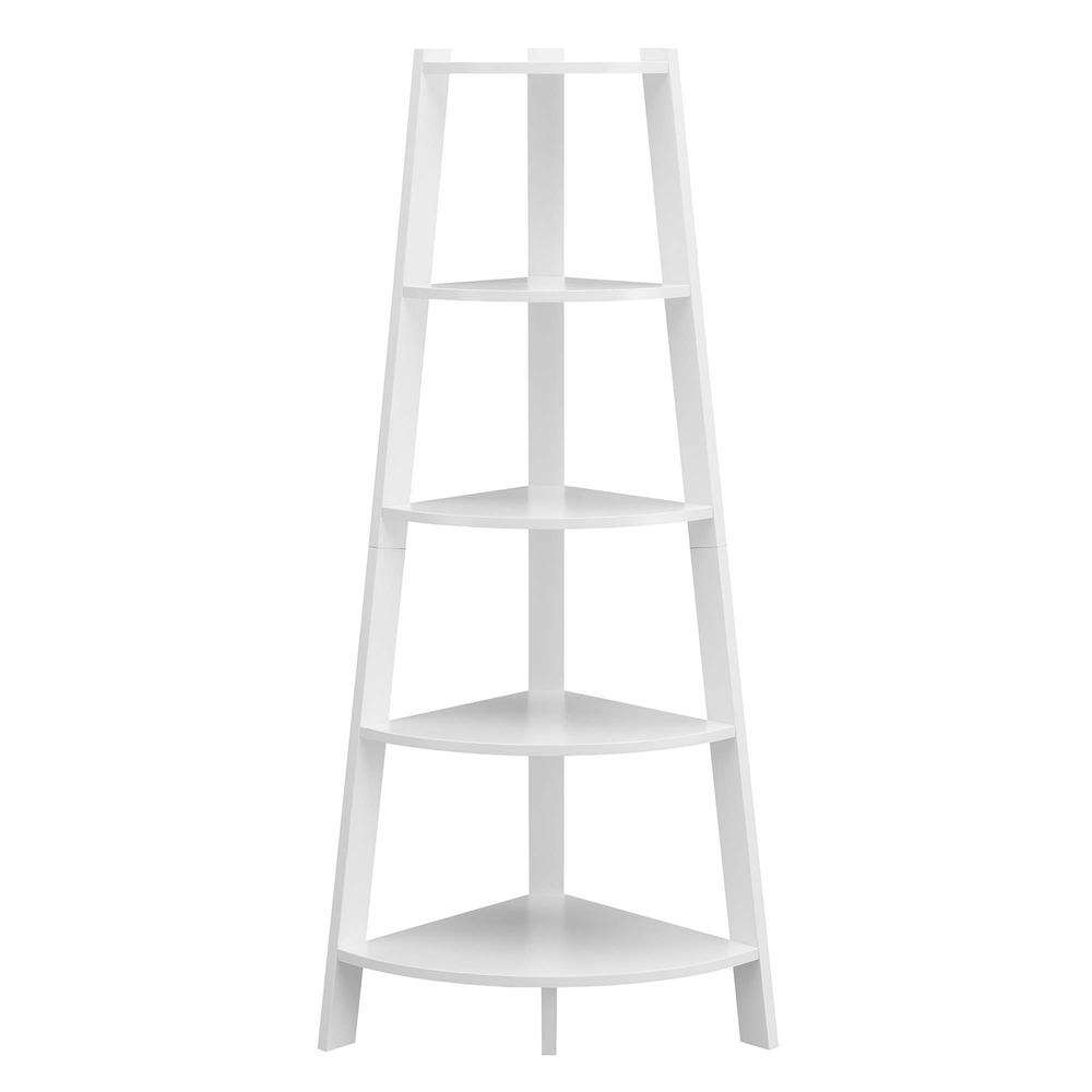 Newport 5 Tier Wide Corner Bookcase, White. Picture 1