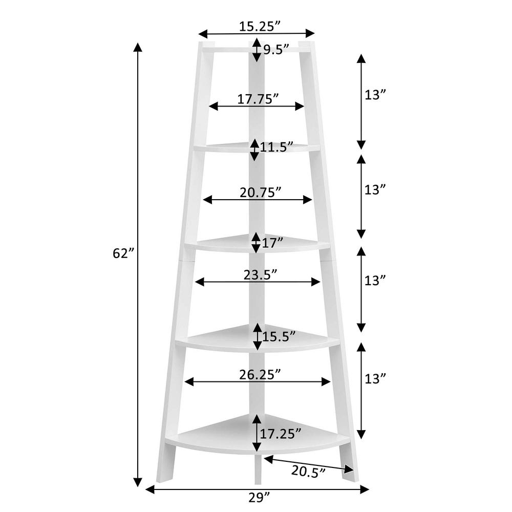 Newport 5 Tier Wide Corner Bookcase, White. Picture 5