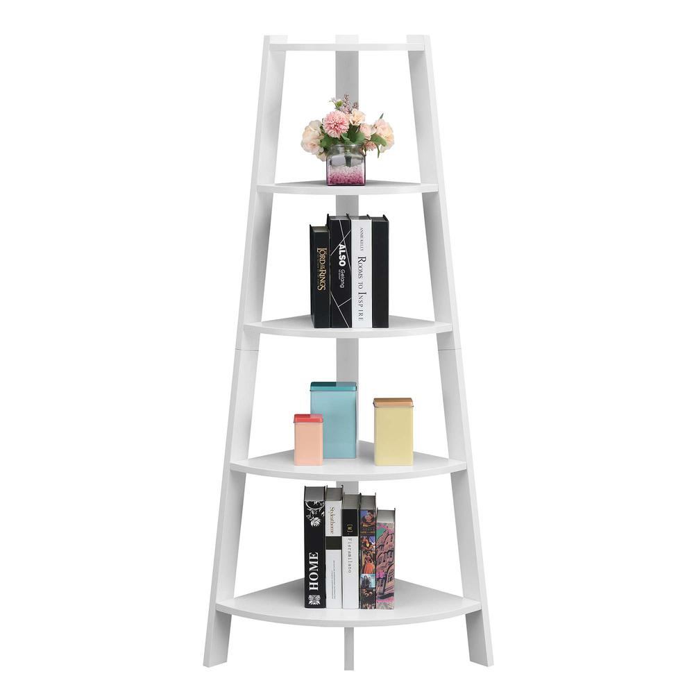 Newport 5 Tier Wide Corner Bookcase, White. Picture 2