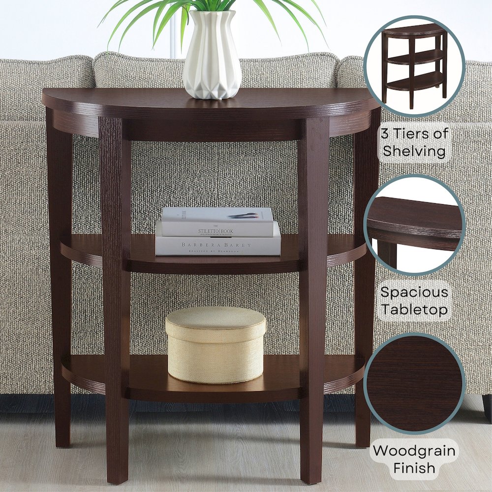 Newport Half-Circle Console Table with Shelves. Picture 4