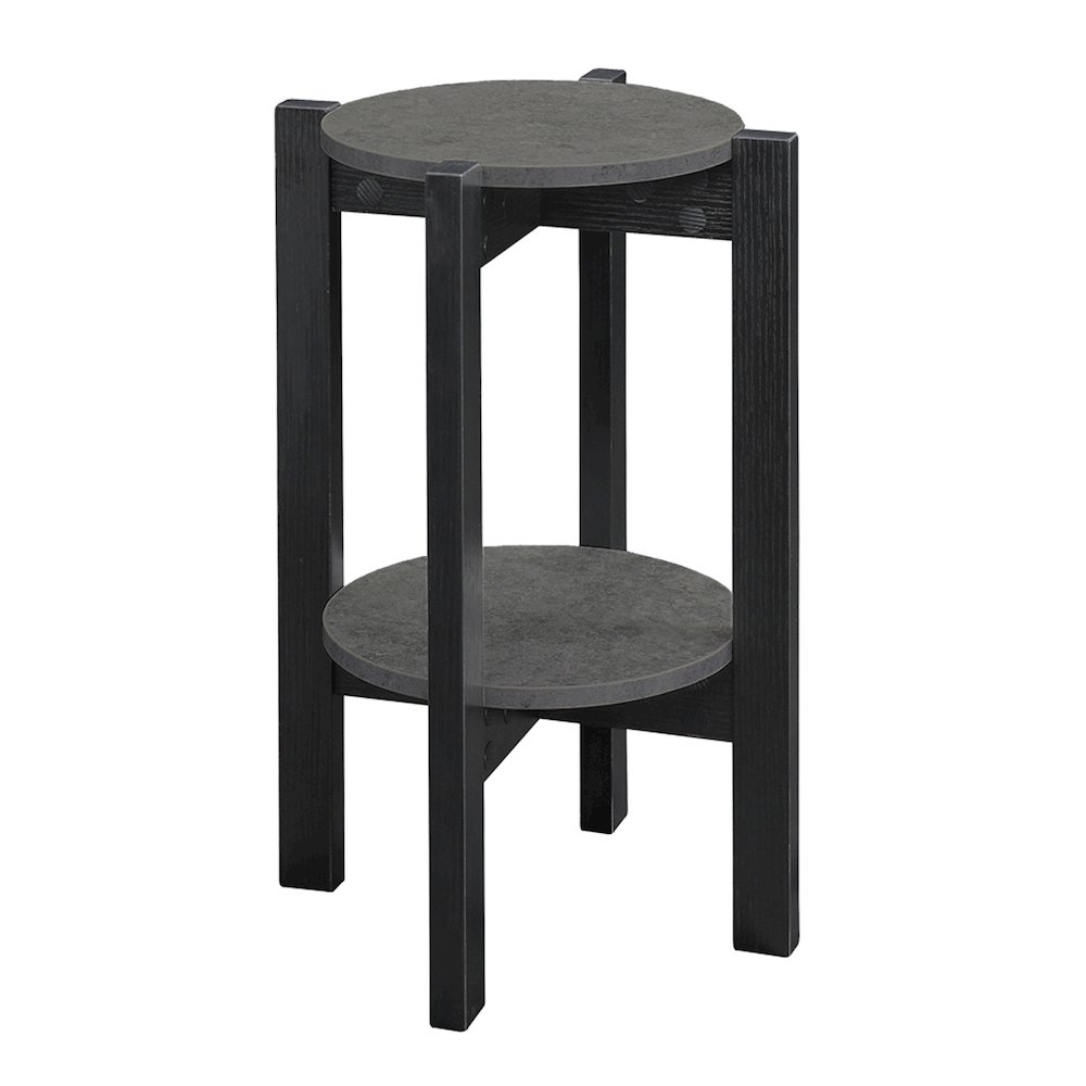 Newport Medium 2 Tier Plant Stand Faux Cement/Black. Picture 1