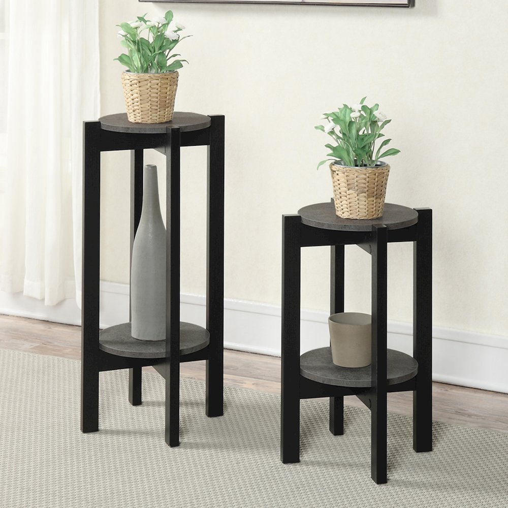 Newport Medium 2 Tier Plant Stand Faux Cement/Black. Picture 4