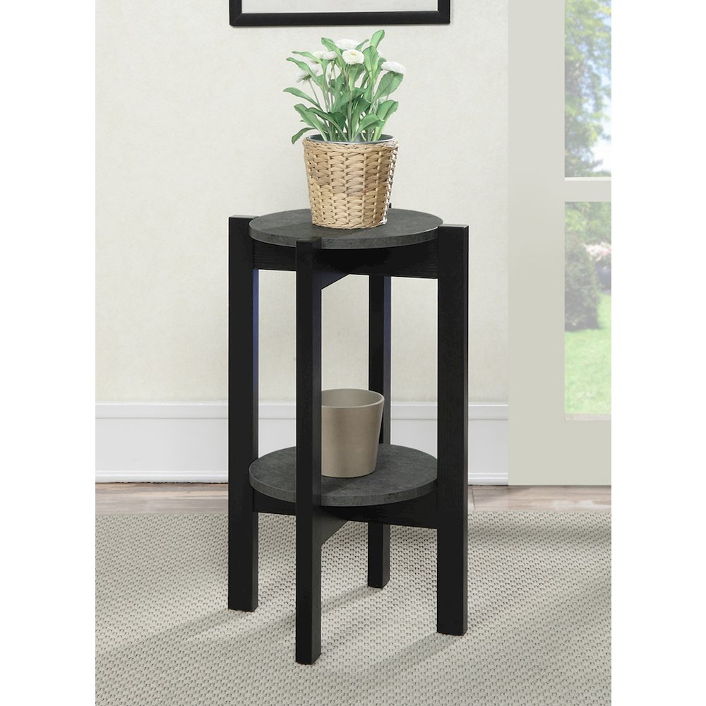 Newport Medium 2 Tier Plant Stand Faux Cement/Black. Picture 2