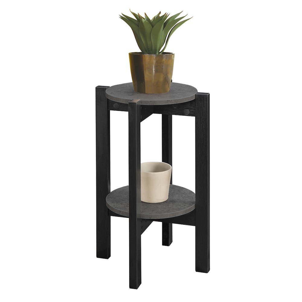 Newport Medium 2 Tier Plant Stand Faux Cement/Black. Picture 3