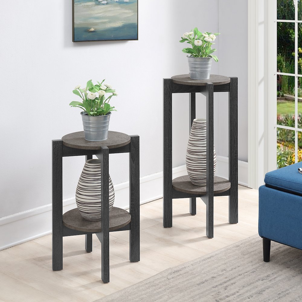 Newport Medium 2 Tier Plant Stand Faux Cement/Weathered Gray. Picture 4