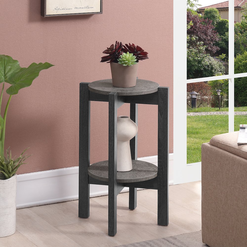 Newport Medium 2 Tier Plant Stand Faux Cement/Weathered Gray. Picture 2