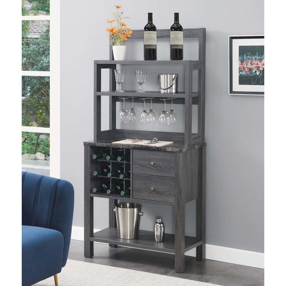 Newport 2 Drawer Serving Bar with Wine Rack and Shelves. Picture 2